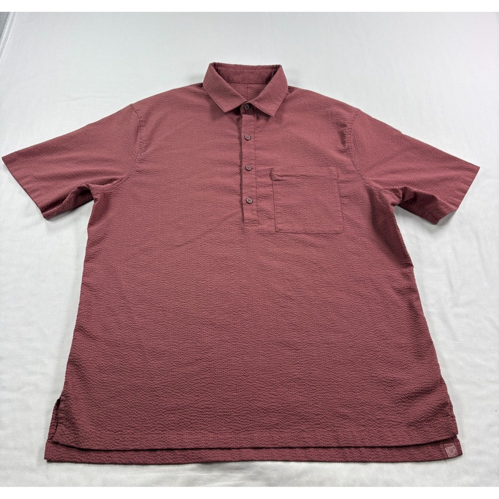 Lululemon Polo Shirt Mens Large Red Street Lite Popover Seersucker Camp Stretch
